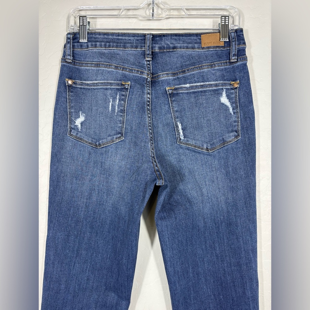 Judy Blue Plaid Cuff Mid Rise Slim Fit Distressed Denim Jeans Size 5/27 - Picture 9 of 12